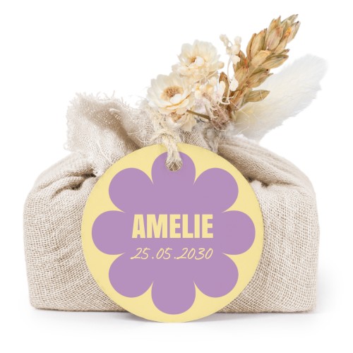 Zeepjes in beige tetra doekje met rond label (set van 6)