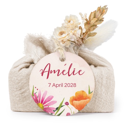 Beige cotton wrapped soaps with round label (6 pcs)