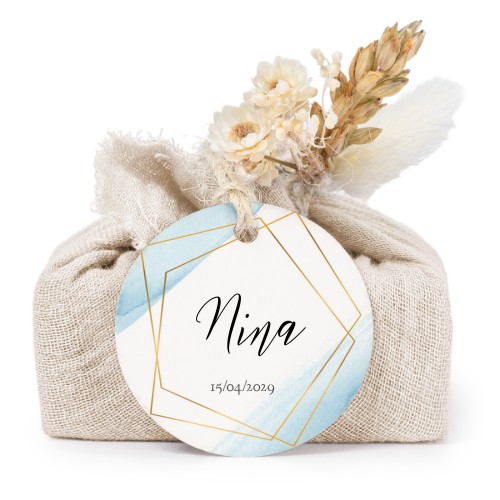 Zeepjes in beige tetra doekje met rond label (set van 6)