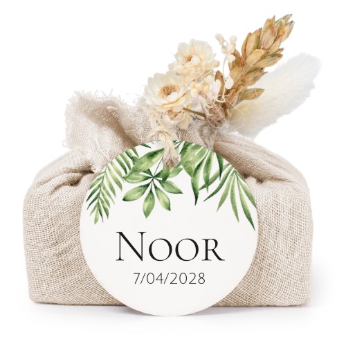 Zeepjes in beige tetra doekje met rond label (set van 6)