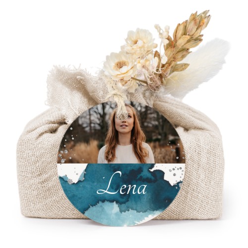 Zeepjes in beige tetra doekje met rond label (set van 6)