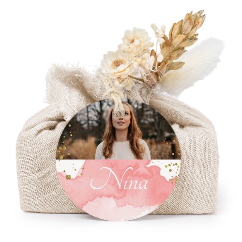 Zeepjes in beige tetra doekje met rond label (set van 6)