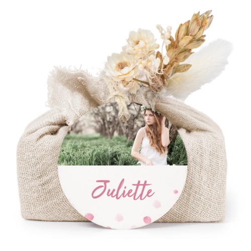 Lot de 6 savons avec emballage en coton beige et étiquettes rondes