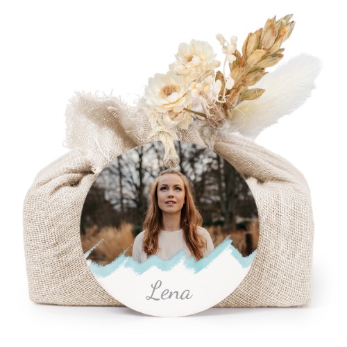 Lot de 6 savons avec emballage en coton beige et étiquettes rondes