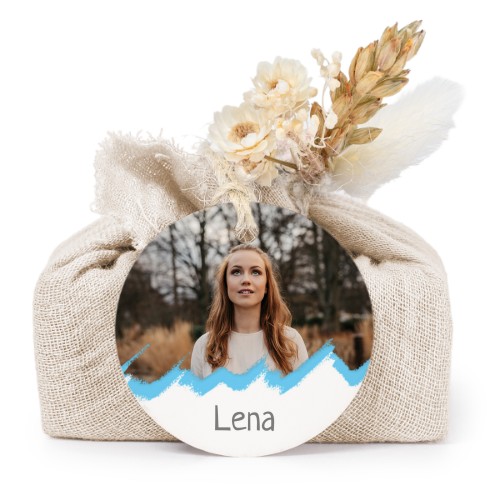 Lot de 6 savons avec emballage en coton beige et étiquettes rondes