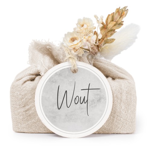 Beige cotton wrapped soaps with round label (6 pcs)