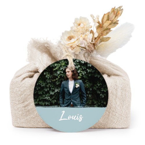 Lot de 6 savons avec emballage en coton beige et étiquettes rondes