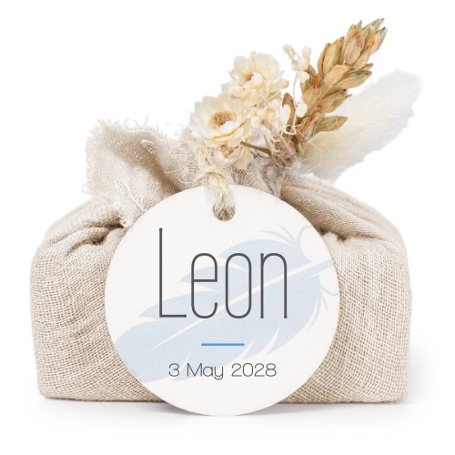 Lot de 6 savons avec emballage en coton beige et étiquettes rondes