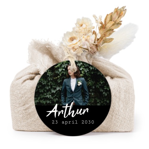 Lot de 6 savons avec emballage en coton beige et étiquettes rondes