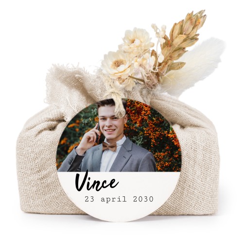 Beige cotton wrapped soaps with round label (6 pcs)