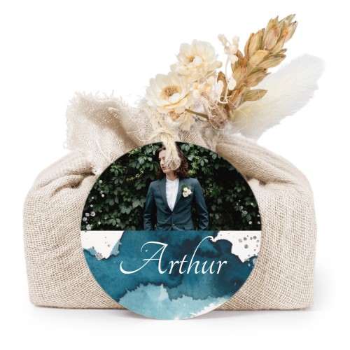 Lot de 6 savons avec emballage en coton beige et étiquettes rondes