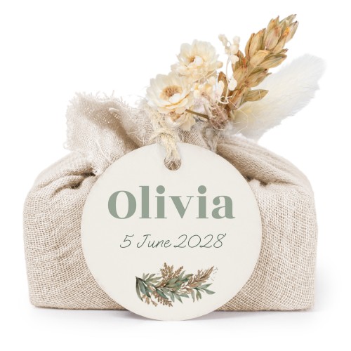 Beige cotton wrapped soaps with round label (6 pcs)