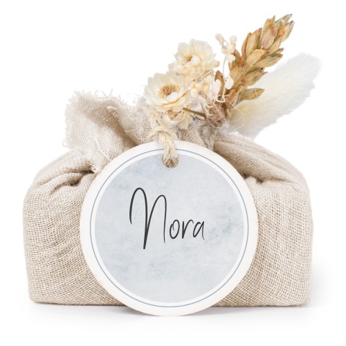 Zeepjes in beige tetra doekje met rond label (set van 6)