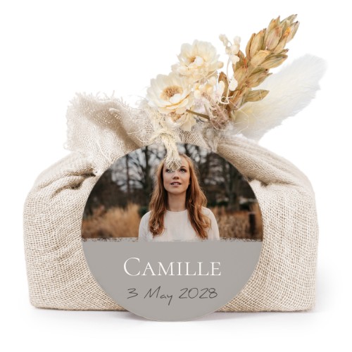 Tvålar i beige tygförpackningar med rund etikett (6 st)