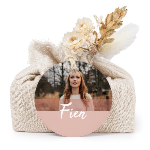 Zeepjes in beige tetra doekje met rond label (set van 6)