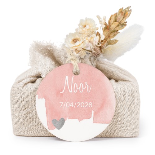 Zeepjes in beige tetra doekje met rond label (set van 6)