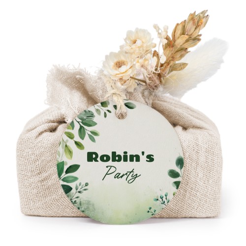 Lot de 6 savons avec emballage en coton beige et étiquettes rondes