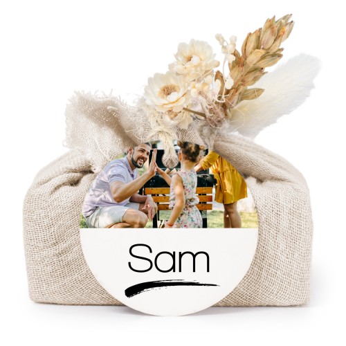 Seifen in beigefarbenem Baumwolltuch mit rundem Etikett (6er-Set)