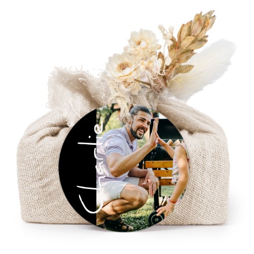 Zeepjes in beige tetra doekje met rond label (set van 6)