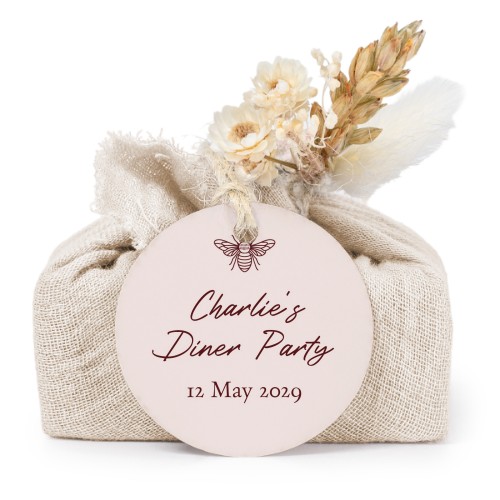 Zeepjes in beige tetra doekje met rond label (set van 6)