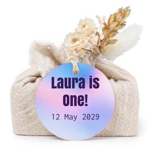 Zeepjes in beige tetra doekje met rond label (set van 6)