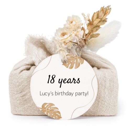 Lot de 6 savons avec emballage en coton beige et étiquettes rondes