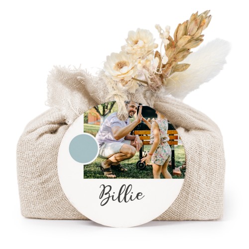 Zeepjes in beige tetra doekje met rond label (set van 6)