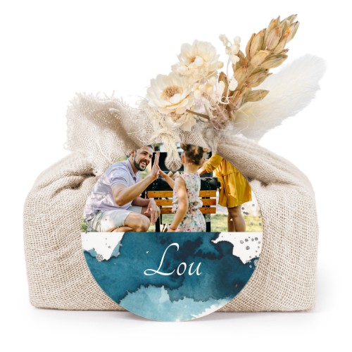 Tvålar i beige tygförpackningar med rund etikett (6 st)