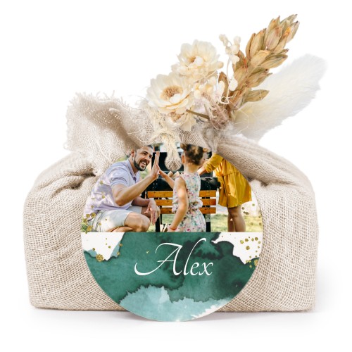 Zeepjes in beige tetra doekje met rond label (set van 6)