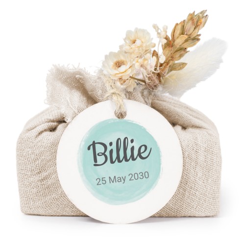 Beige cotton wrapped soaps with round label (6 pcs)