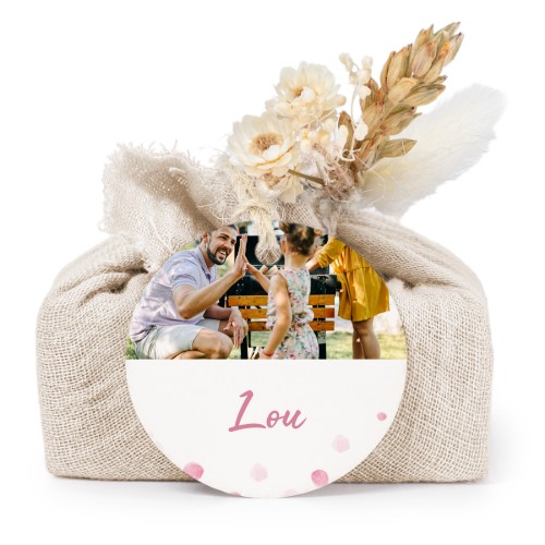 Zeepjes in beige tetra doekje met rond label (set van 6)