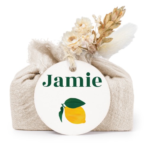 Beige cotton wrapped soaps with round label (6 pcs)