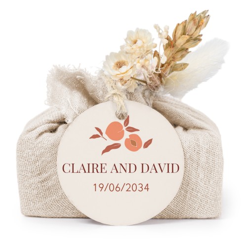 Zeepjes in beige tetra doekje met rond label (set van 6)