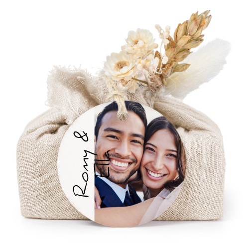 Zeepjes in beige tetra doekje met rond label (set van 6)