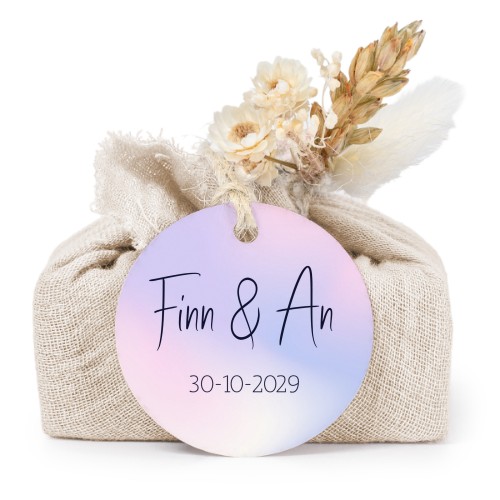 Zeepjes in beige tetra doekje met rond label (set van 6)