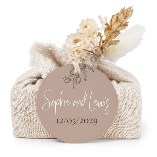 Beige cotton wrapped soaps with round label (6 pcs)