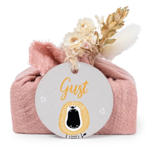 Sæber i lyserøde stofindpakninger med rundt mærke (sæt á 6)