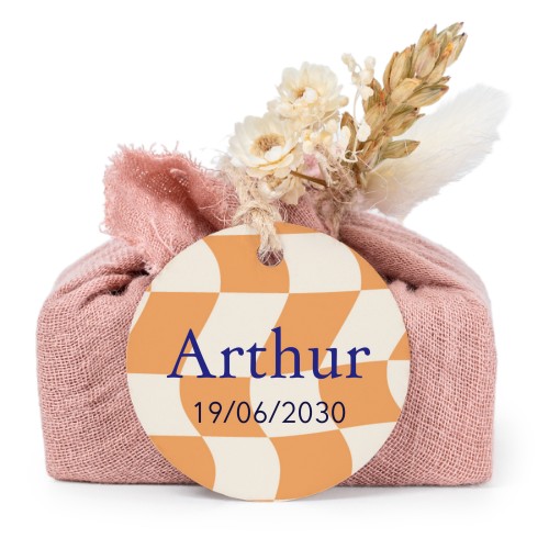 Seifen in rosa Baumwolltuch mit rundem Etikett (6er-Set)