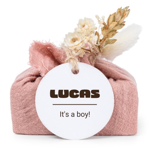 Zeepjes in roos tetra doekje met rond label (set van 6)