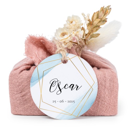 Tvålar i rosa tygförpackningar med rund etikett (6 st)