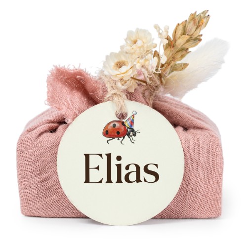 Zeepjes in roos tetra doekje met rond label (set van 6)