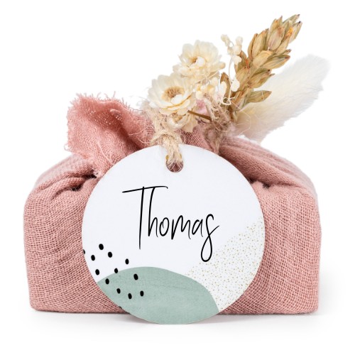 Pink cotton wrapped soaps with round label (6 pcs)