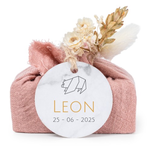 Tvålar i rosa tygförpackningar med rund etikett (6 st)