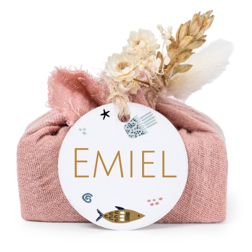 Sæber i lyserøde stofindpakninger med rundt mærke (sæt á 6)