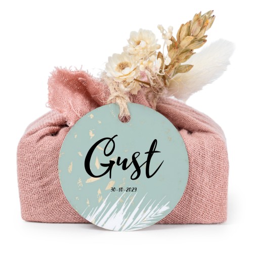 Tvålar i rosa tygförpackningar med rund etikett (6 st)