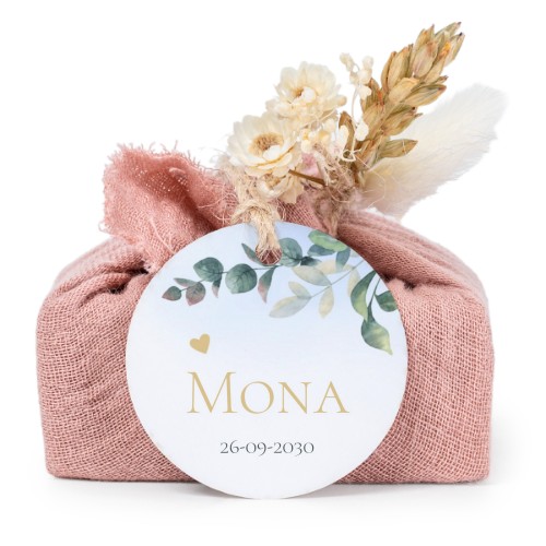 Pink cotton wrapped soaps with round label (6 pcs)