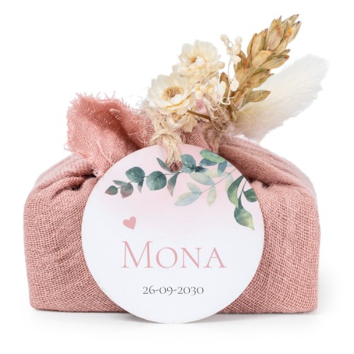 Såper i rosa stoffinnpakninger med rundt merke (sett à 6)