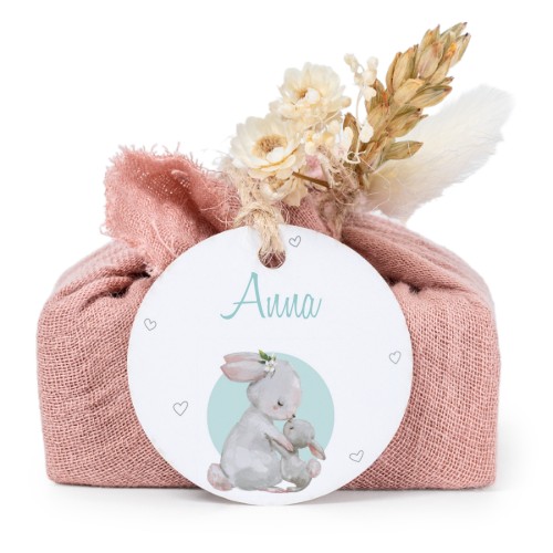 Sæber i lyserøde stofindpakninger med rundt mærke (sæt á 6)