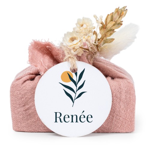 Zeepjes in roos tetra doekje met rond label (set van 6)