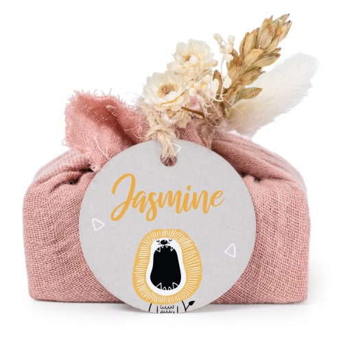 Sæber i lyserøde stofindpakninger med rundt mærke (sæt á 6)